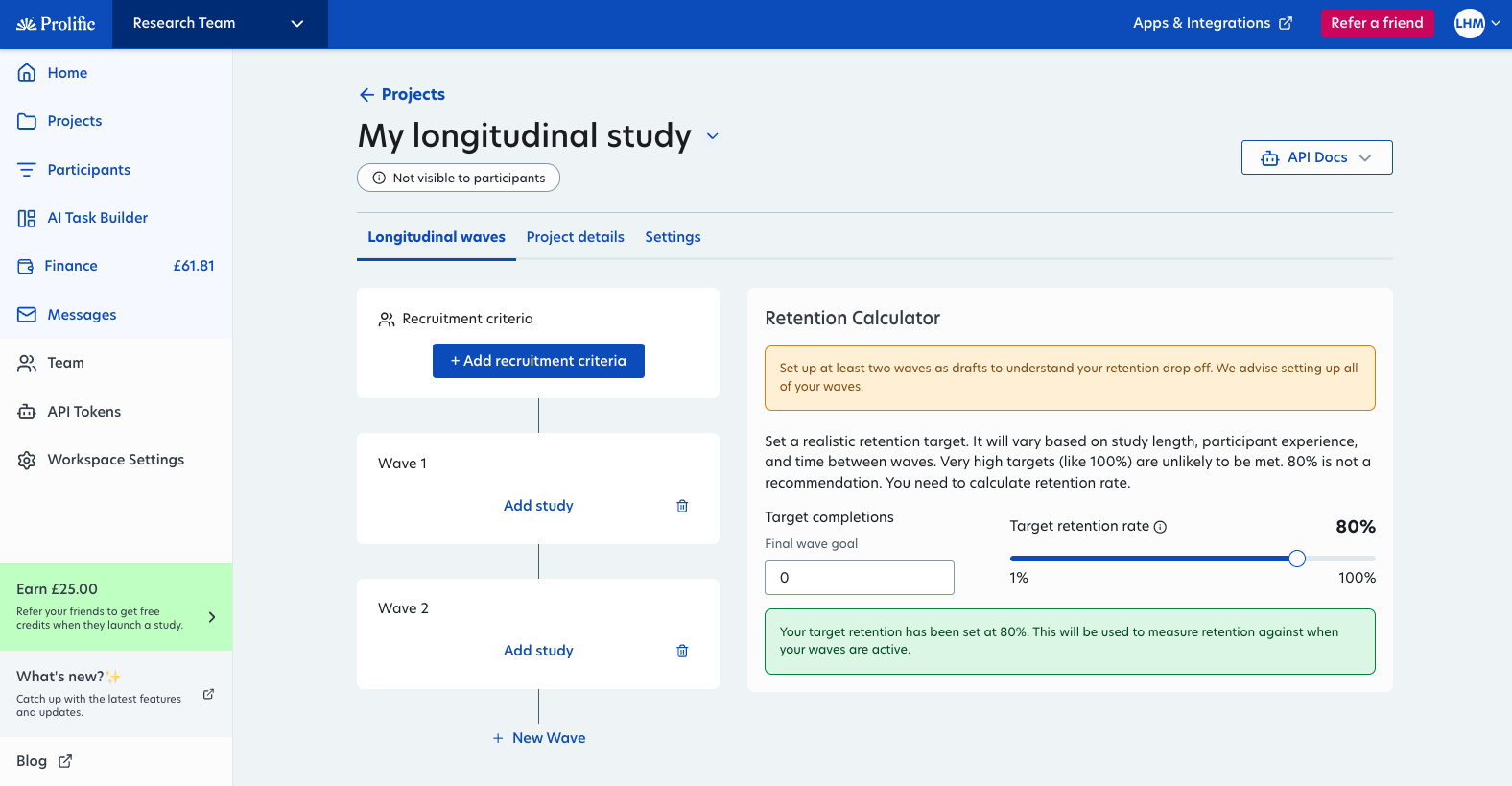 Creating multiple waves for a longitudinal study
