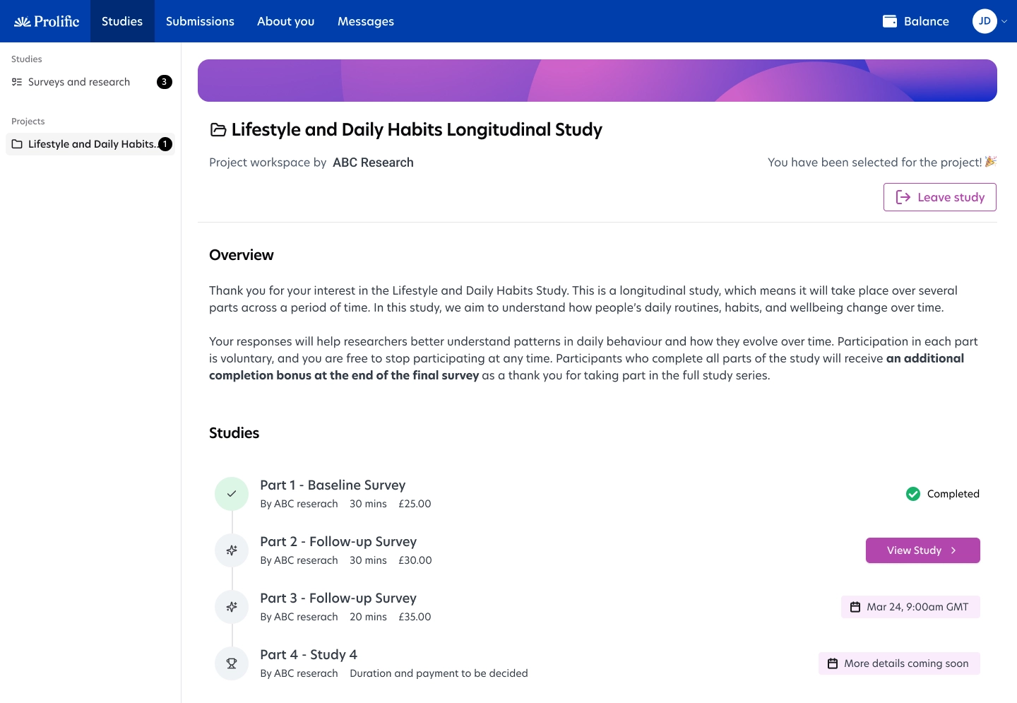 Participants can see the whole study schedule