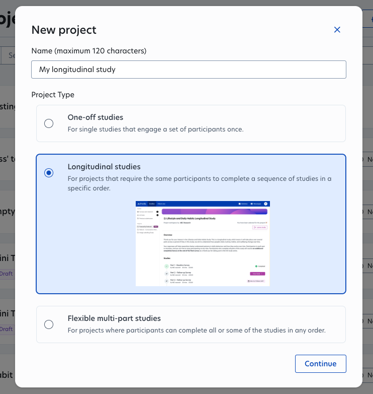 Selecting a longitudinal project