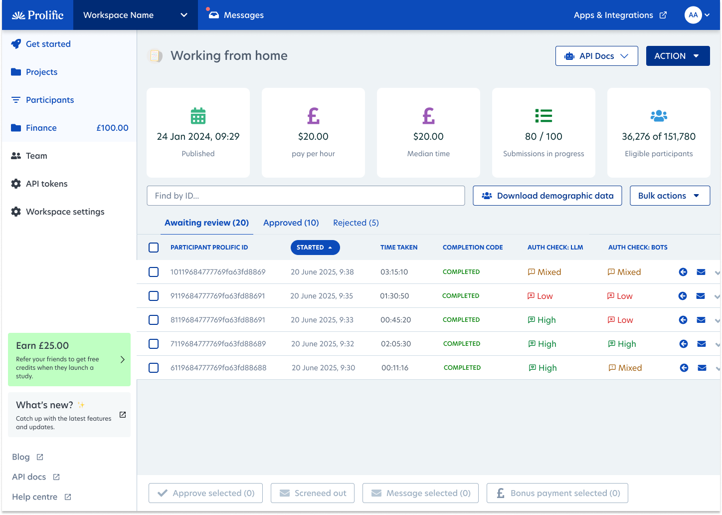 How authenticity checks appear on the submissions page