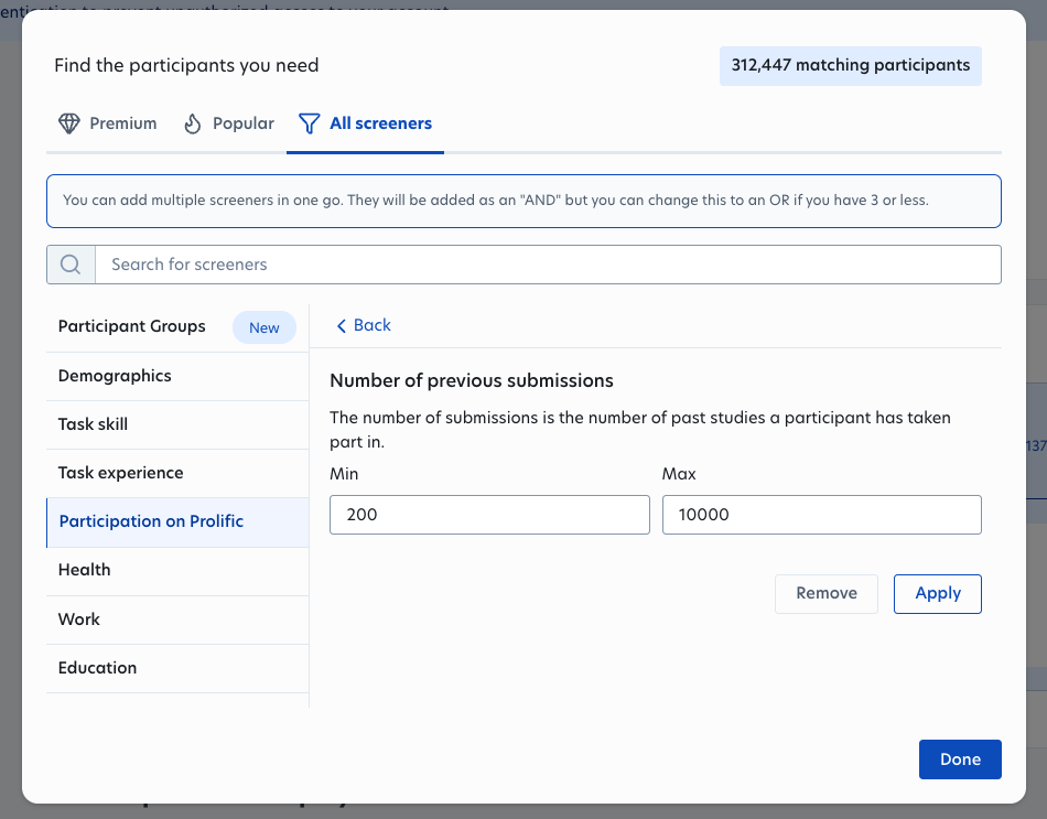 How to target experienced participants on Prolific
