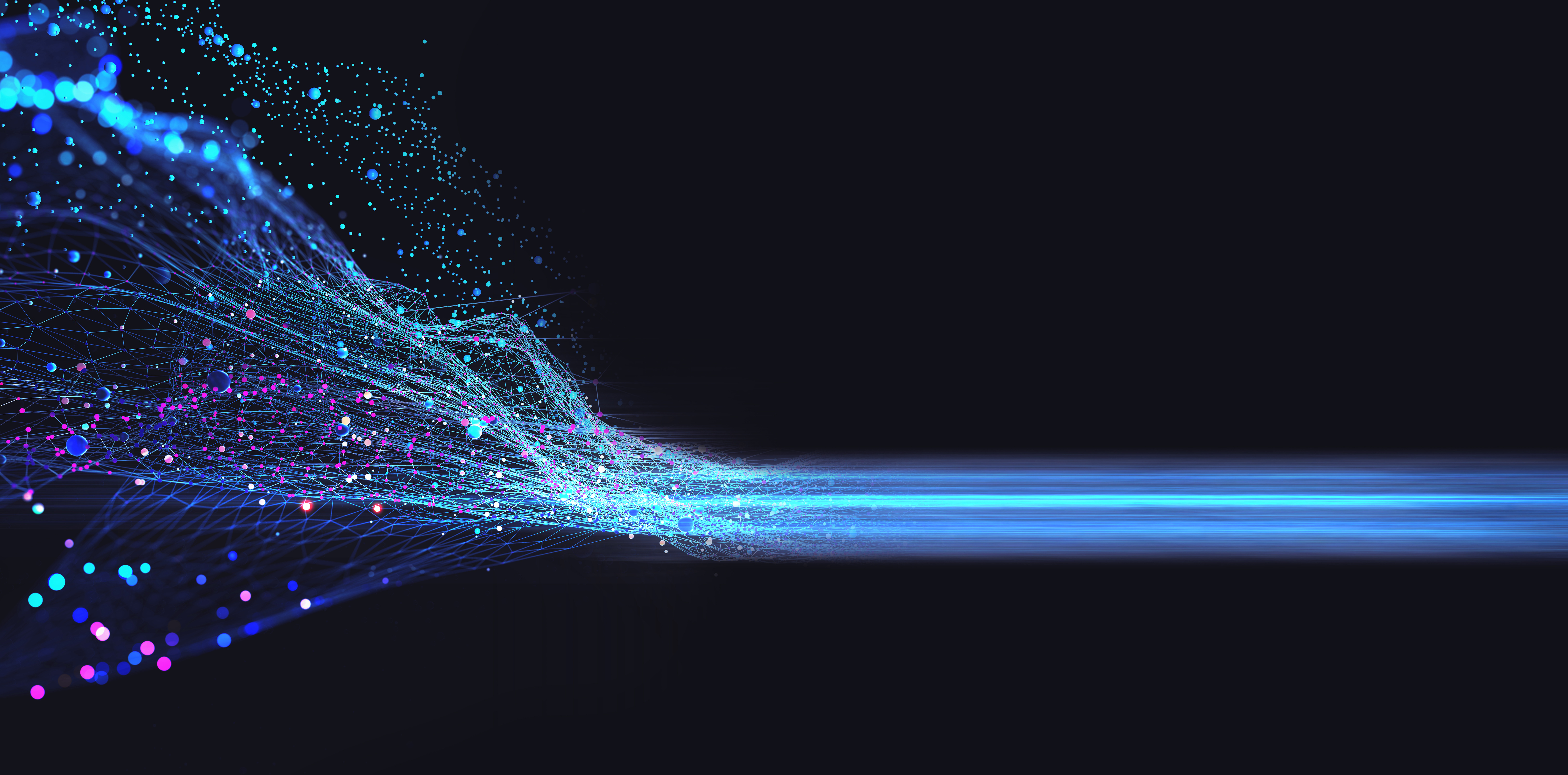 The image shows a black background with blue lights streaking across the screen.